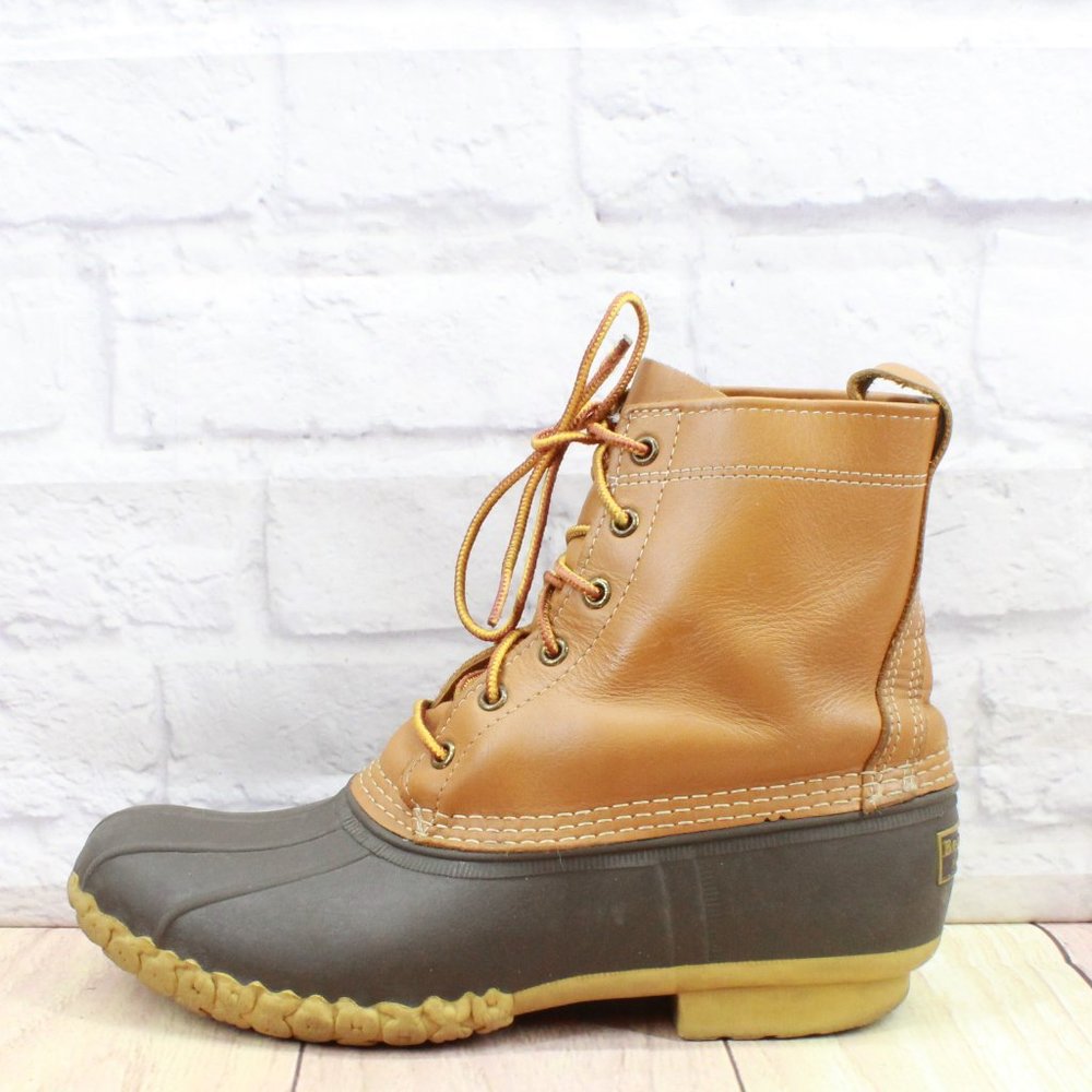 LL Bean Brown Leather Lace Up Waterproof Thinsulate Duck Boots Size 9 M - Picture 1 of 9
